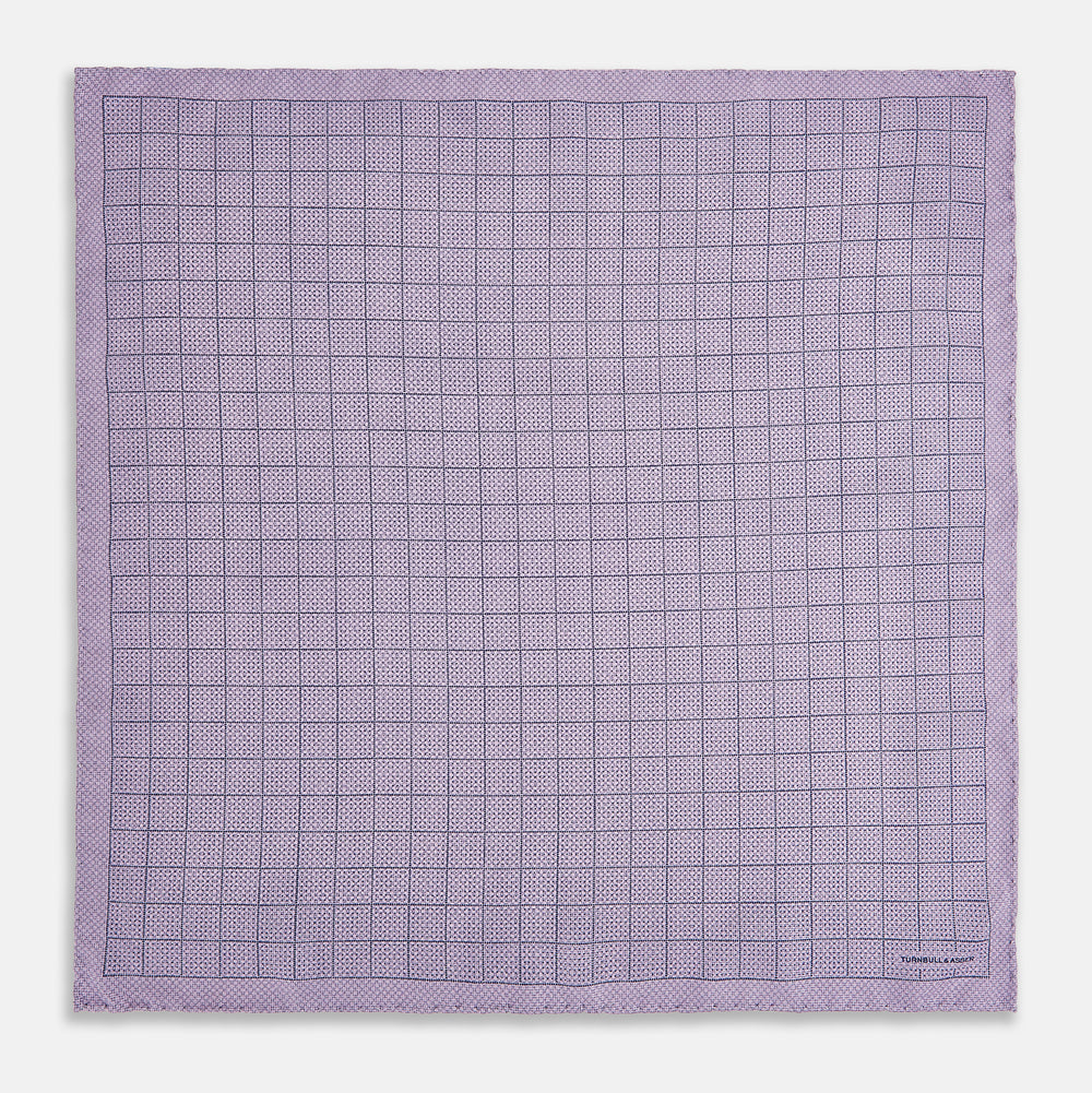Checked Lilac Pocket Square in Silk