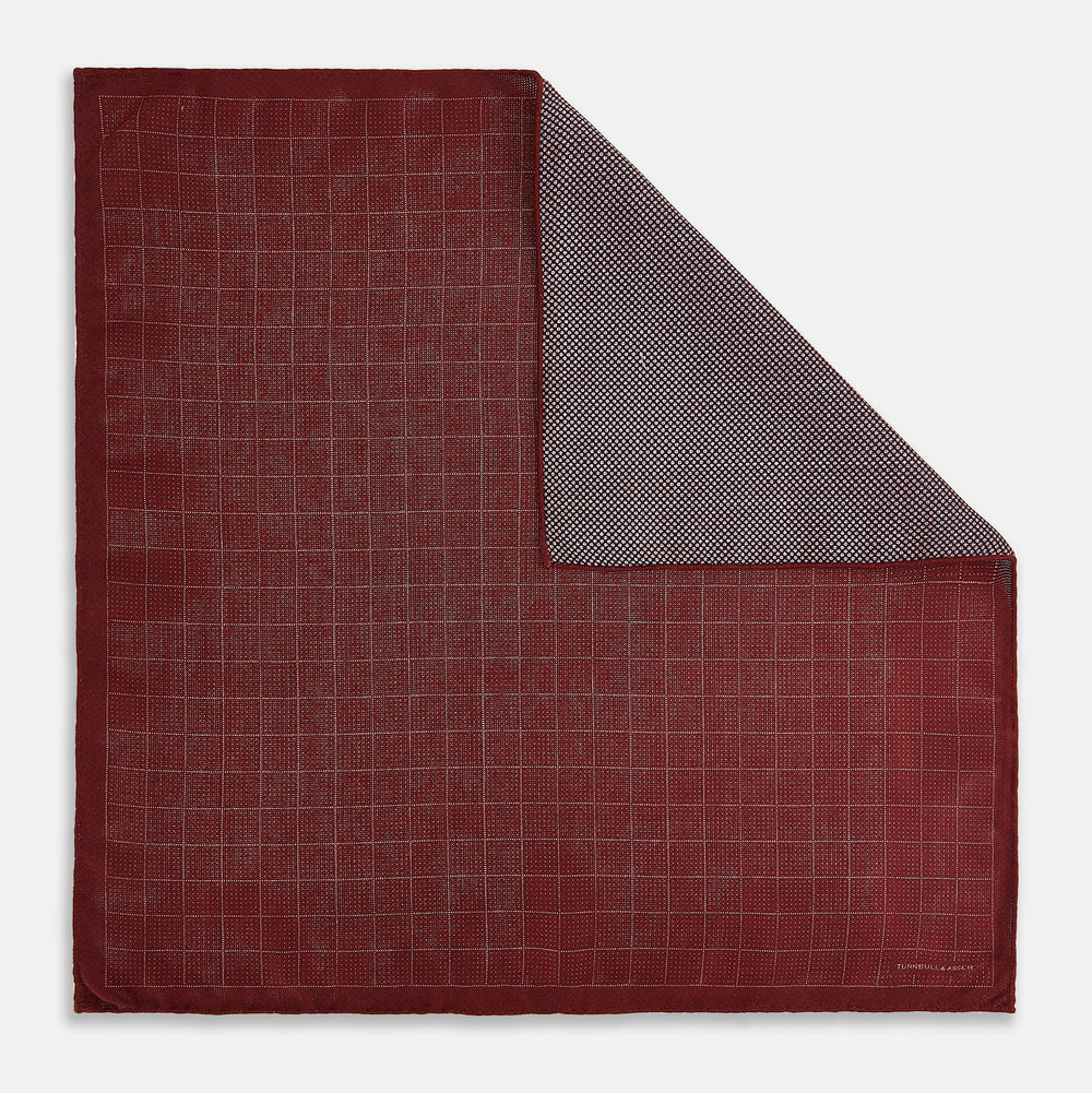 Checked Burgundy Pocket Square in Silk