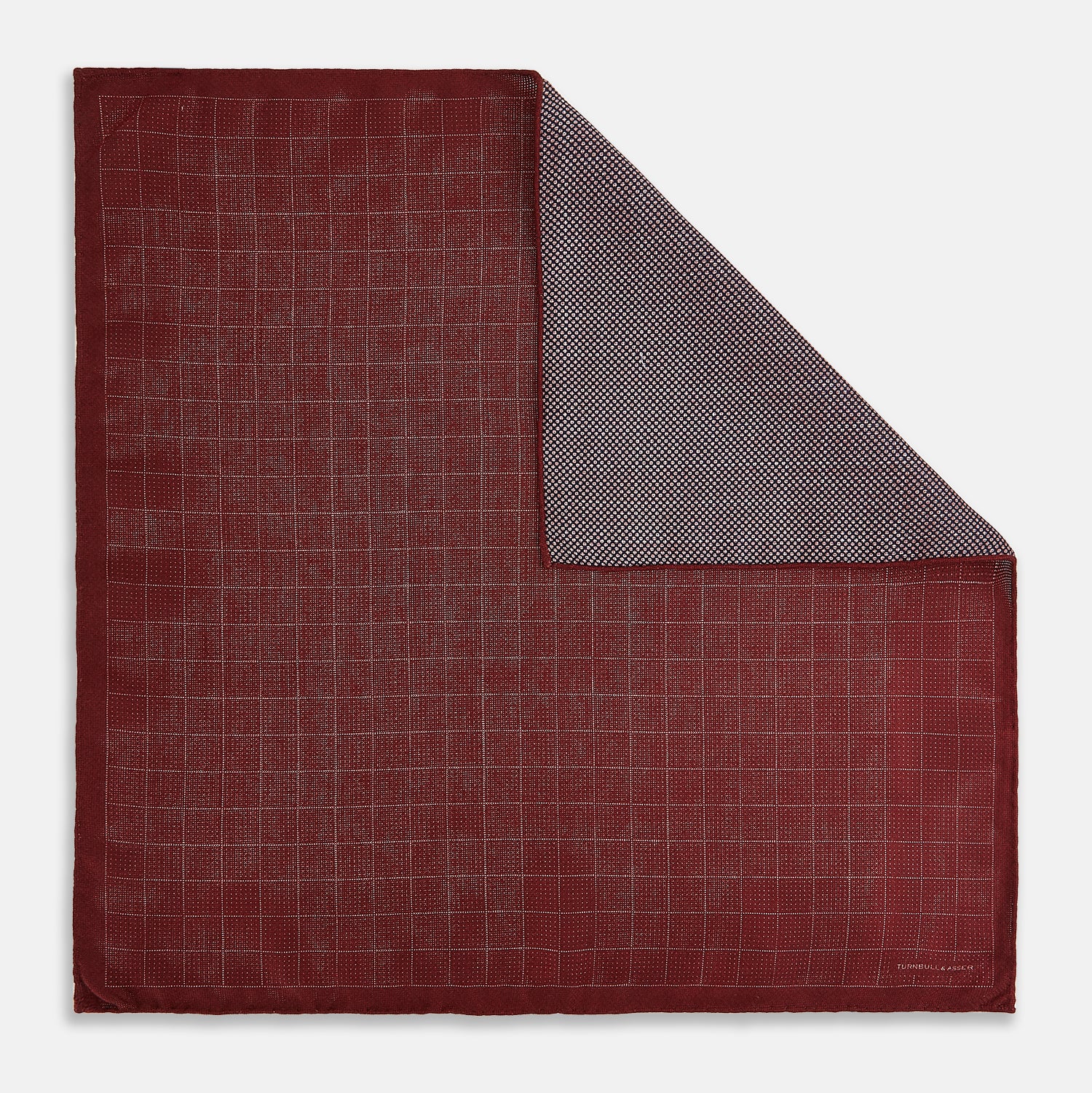 View 3 of product Checked Burgundy Pocket Square in Silk
