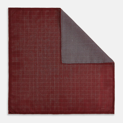 Checked Burgundy Pocket Square in Silk Image 2