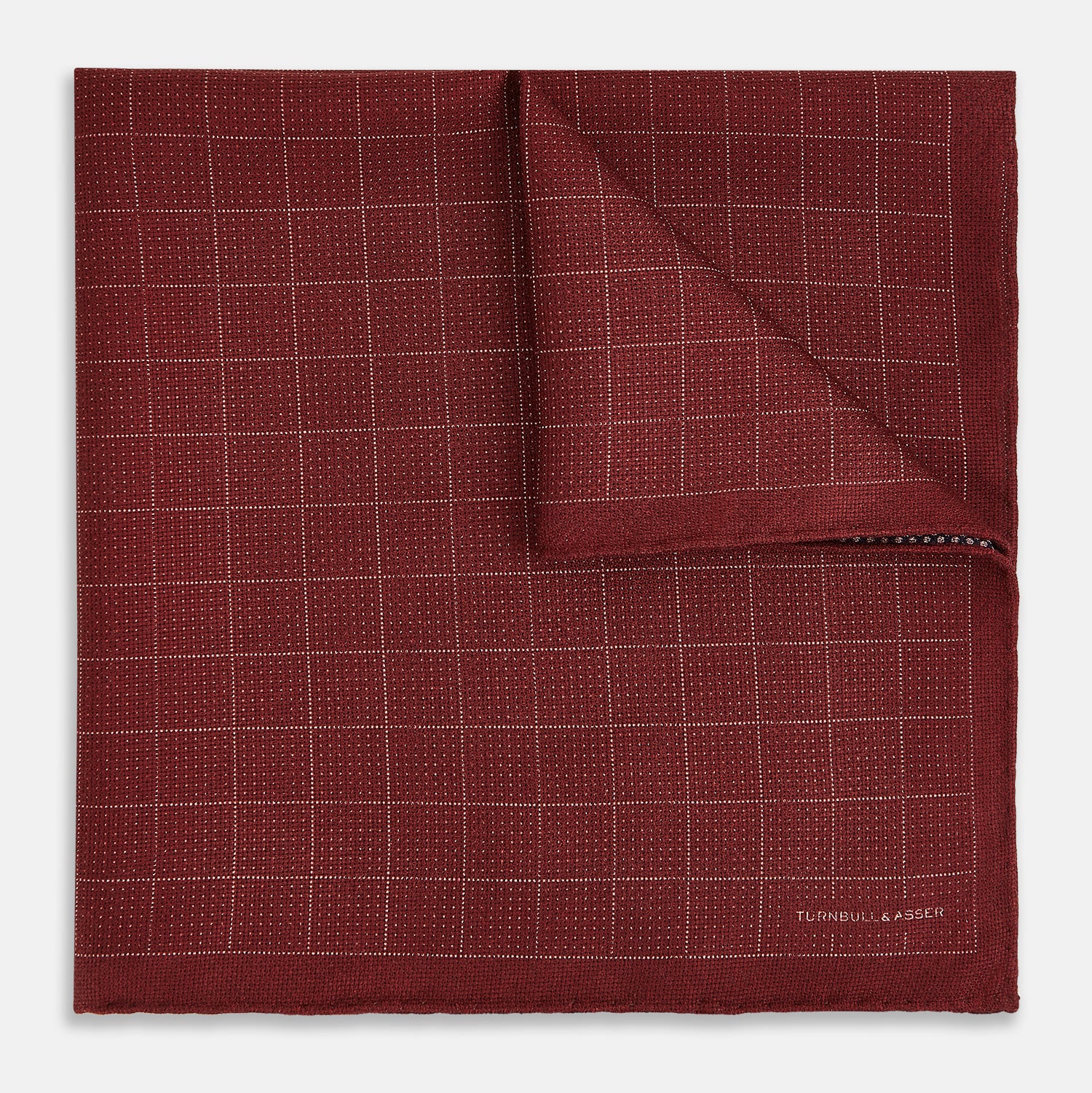 View 1 of product Checked Burgundy Pocket Square in Silk