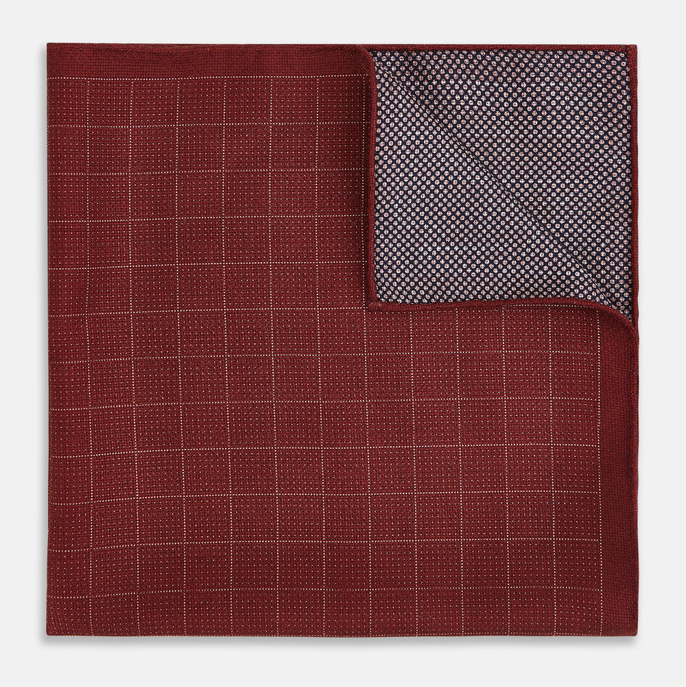 Checked Burgundy Pocket Square in Silk