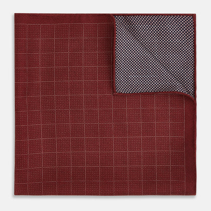 Checked Burgundy Pocket Square in Silk Image 3