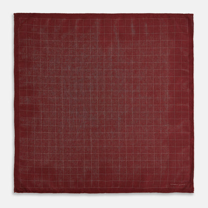 Checked Burgundy Pocket Square in Silk Image 4