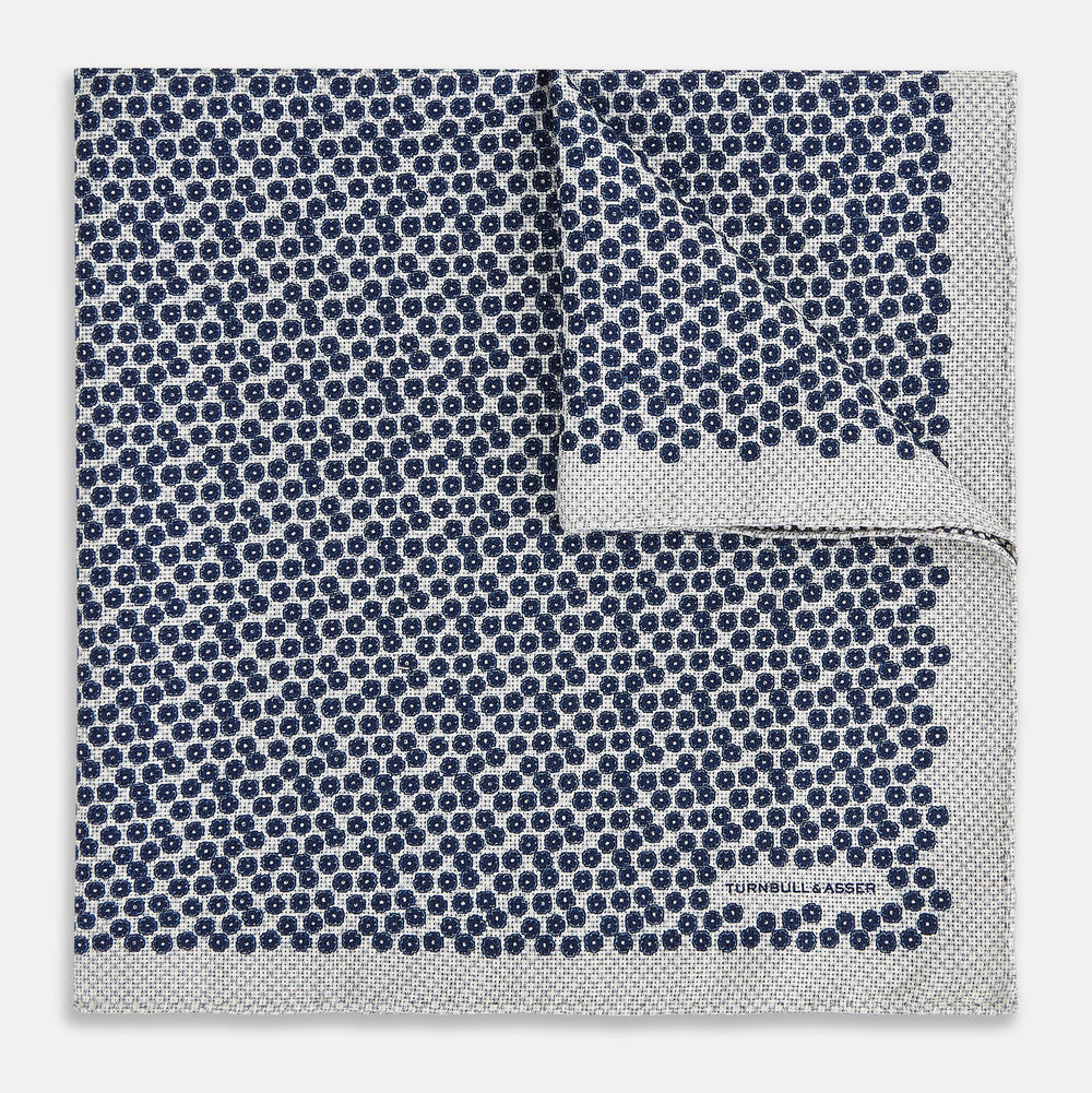 Floral Grey Pocket Square in Silk