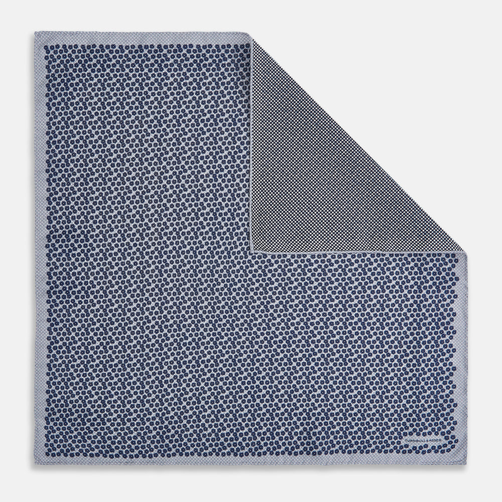 Floral Blue Pocket Square in Silk