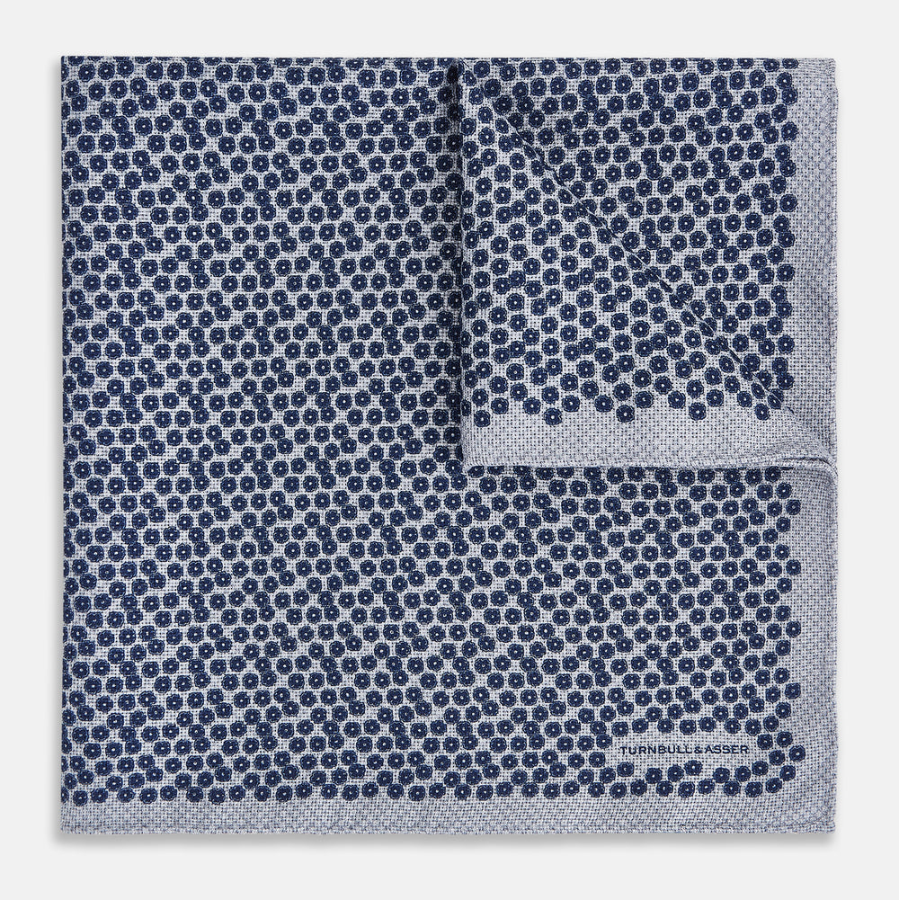 Floral Blue Pocket Square in Silk