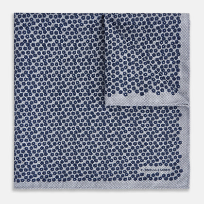 Floral Blue Pocket Square in Silk
