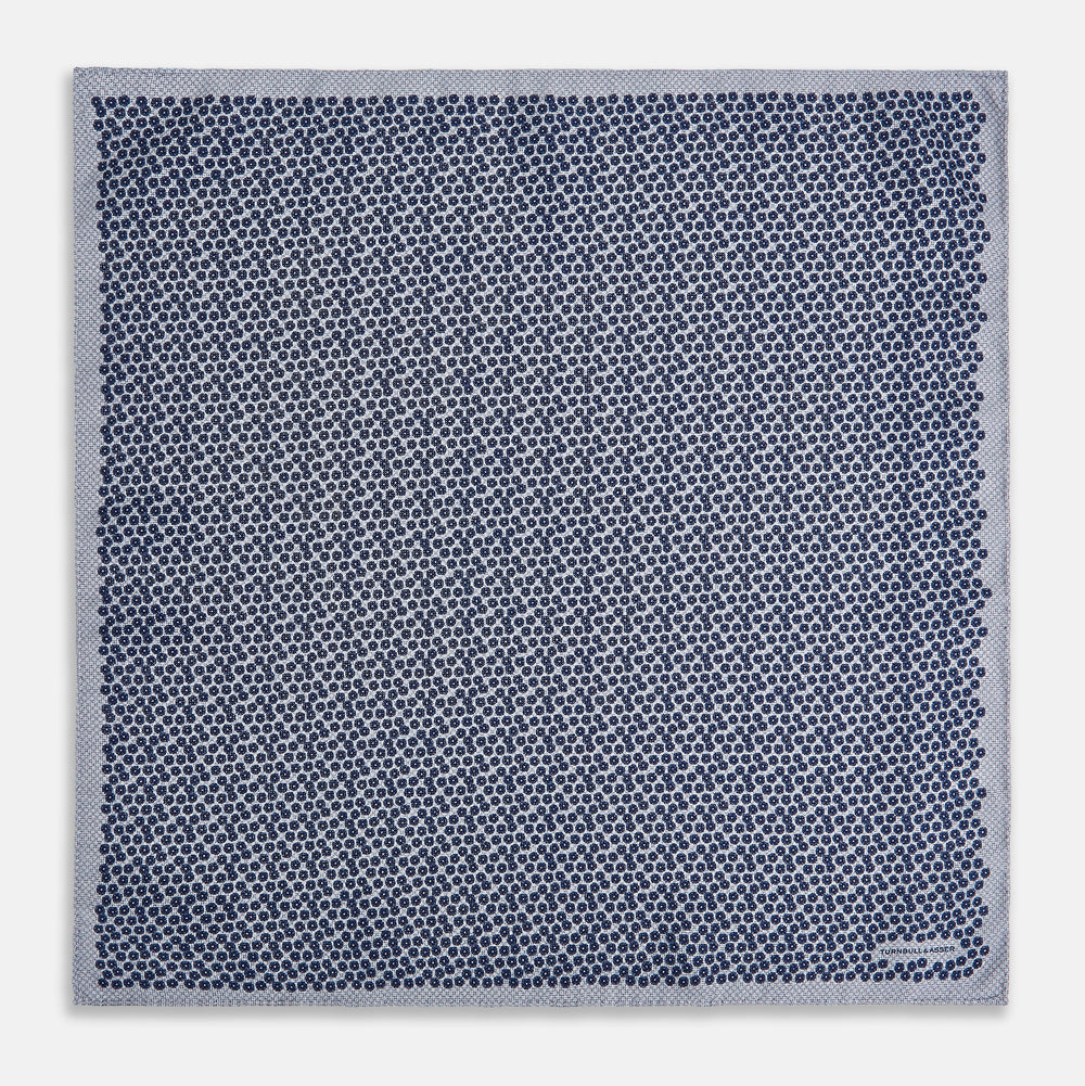 Floral Blue Pocket Square in Silk