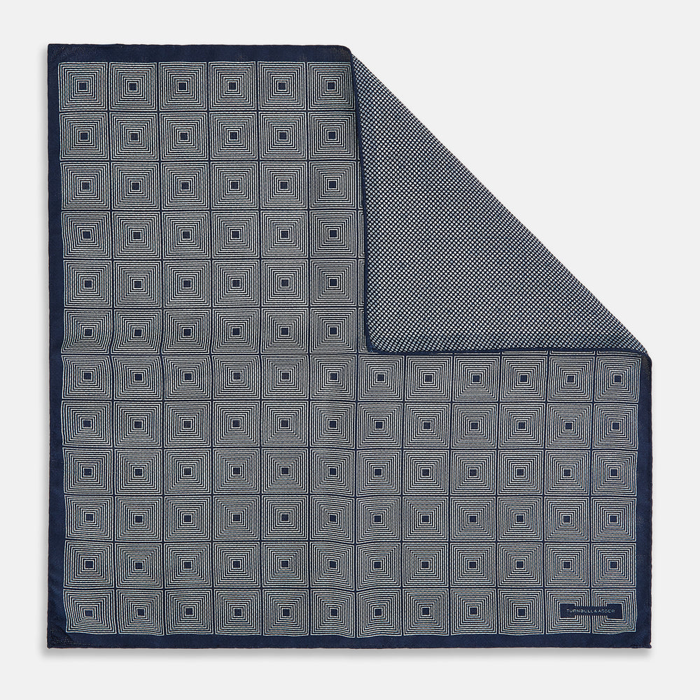 Geometric Navy Tile Pocket Square in Silk