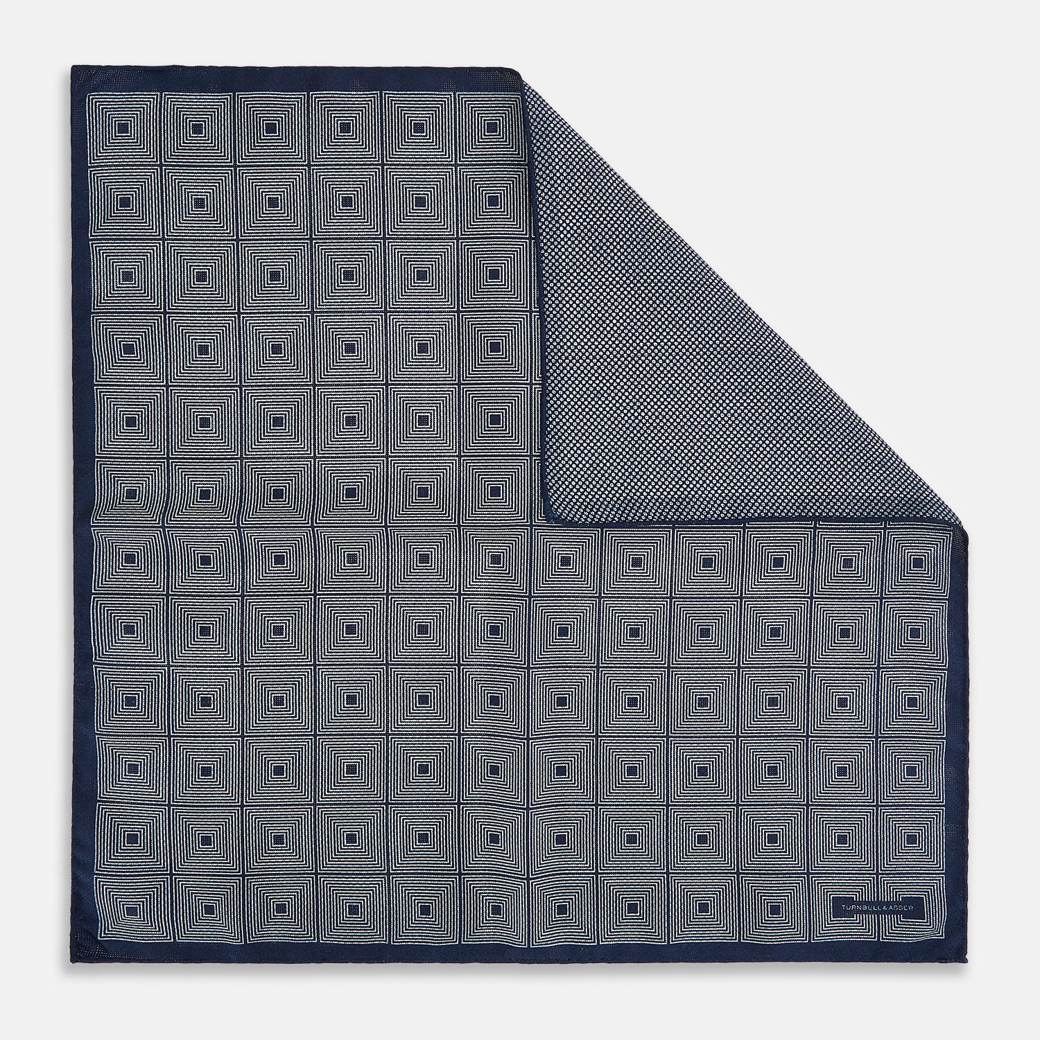 View 1 of product Geometric Navy Tile Pocket Square in Silk