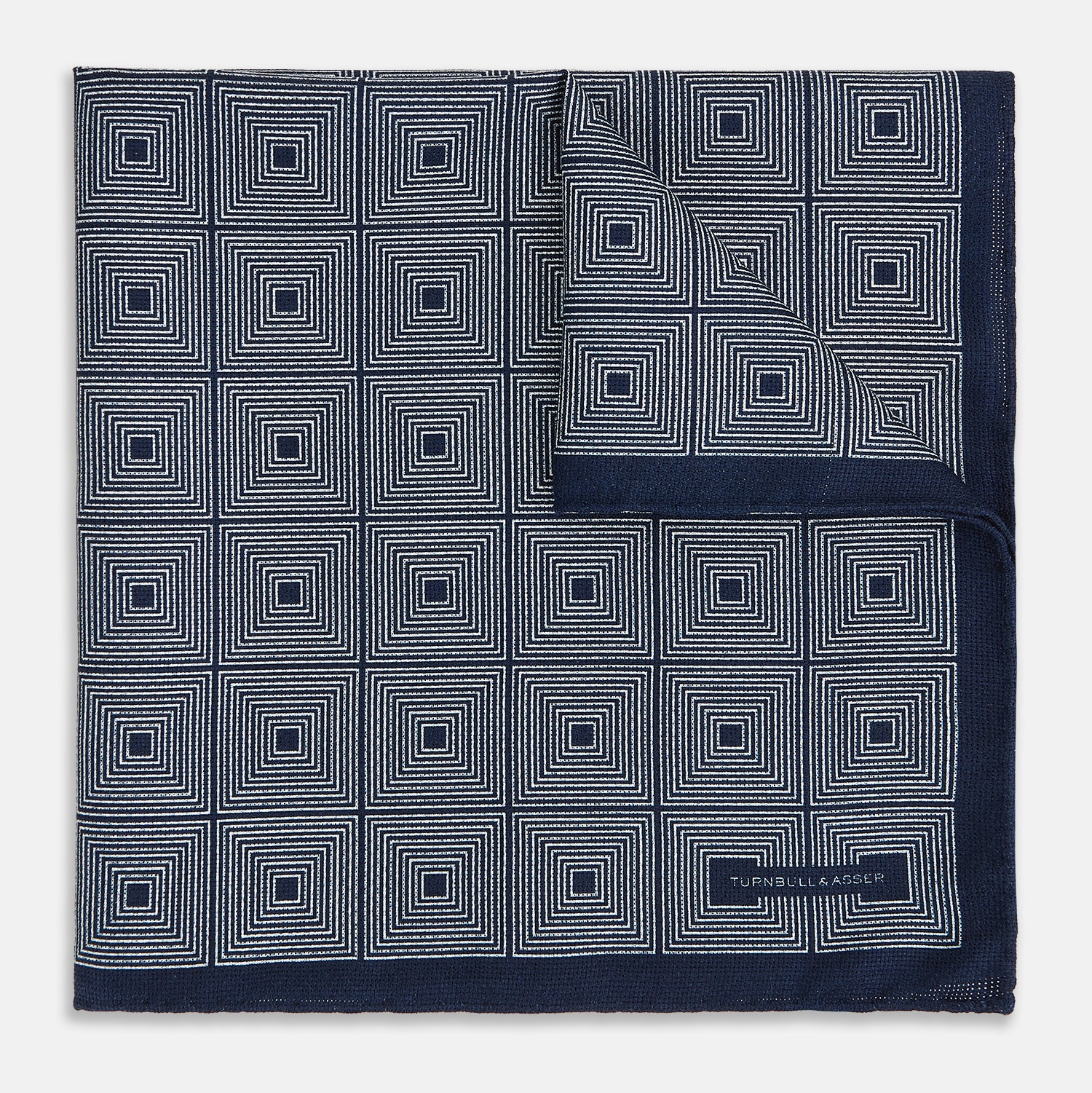 View 2 of product Geometric Navy Tile Pocket Square in Silk