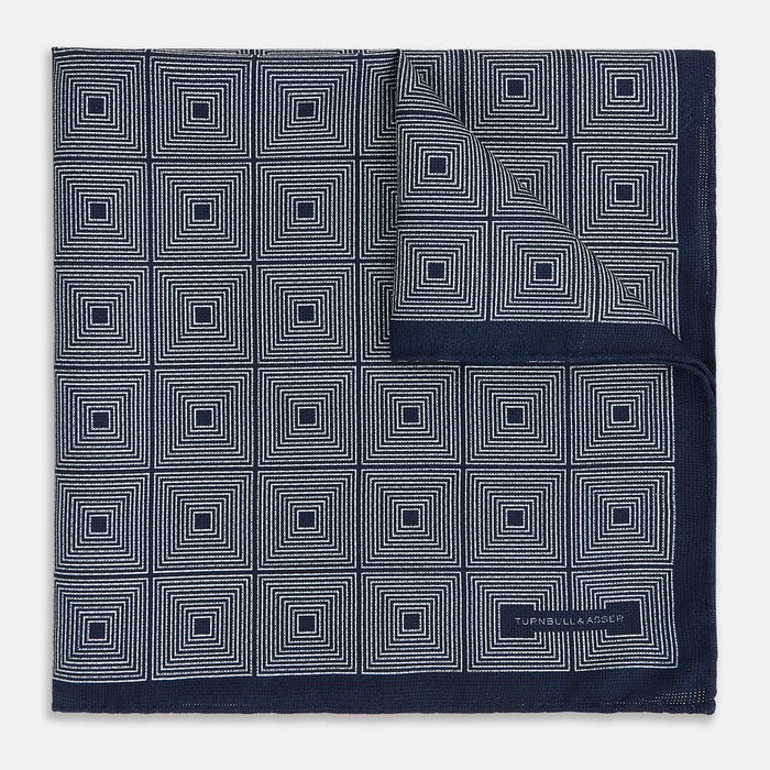 Geometric Navy Tile Pocket Square in Silk Image 3