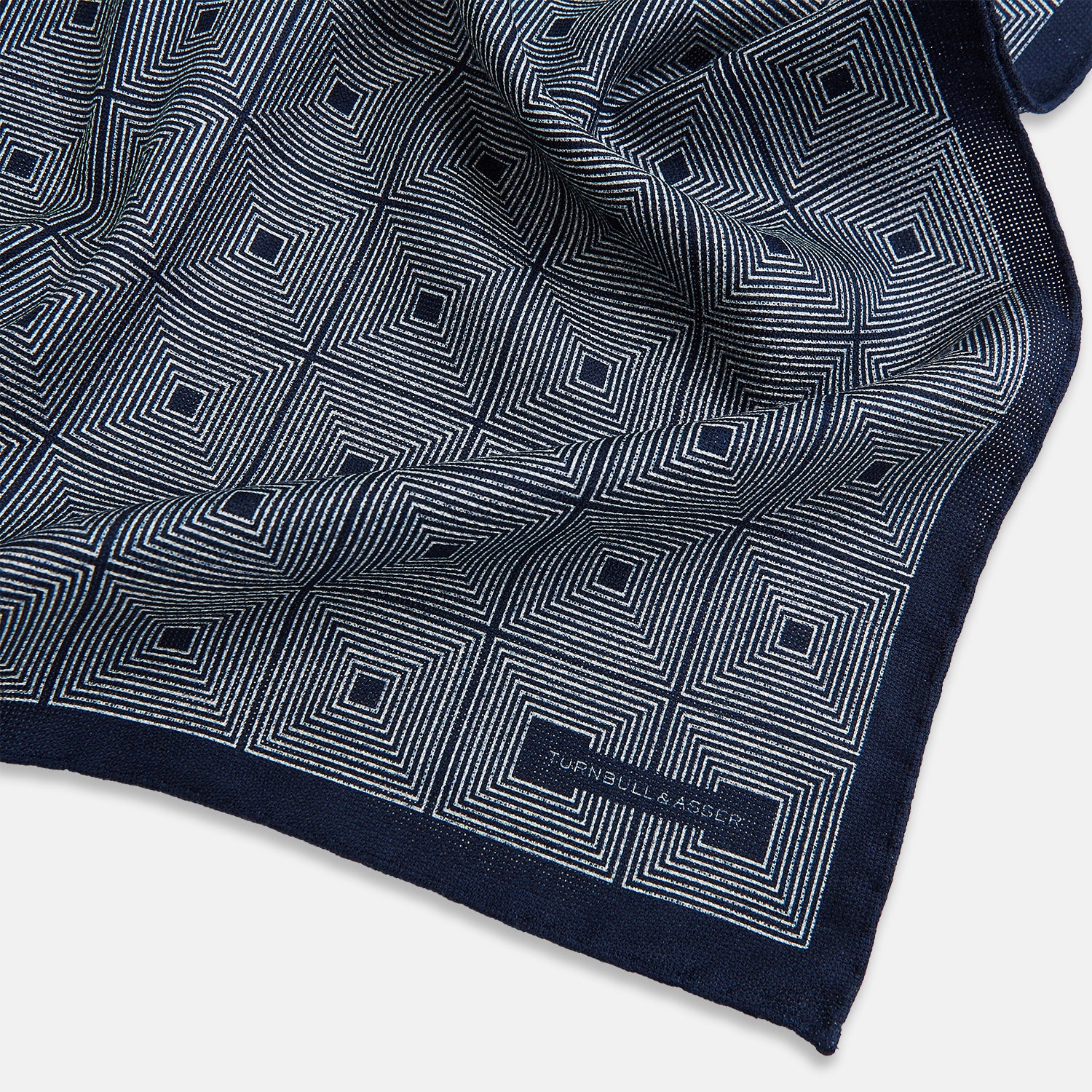 View 3 of product Geometric Navy Tile Pocket Square in Silk