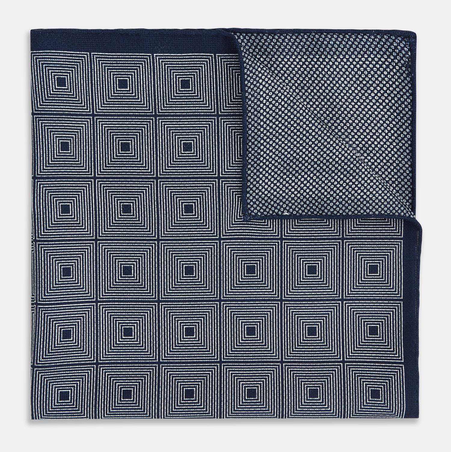 View 4 of product Geometric Navy Tile Pocket Square in Silk