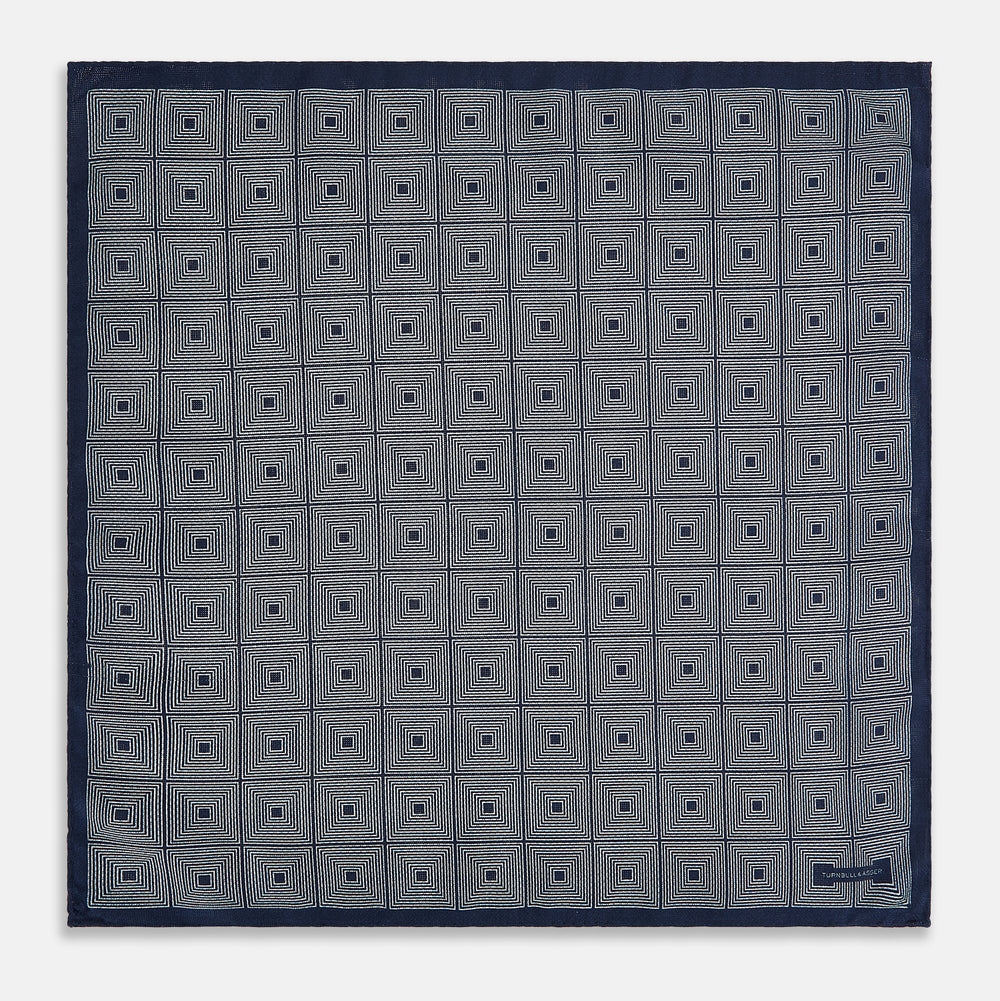 Geometric Navy Tile Pocket Square in Silk