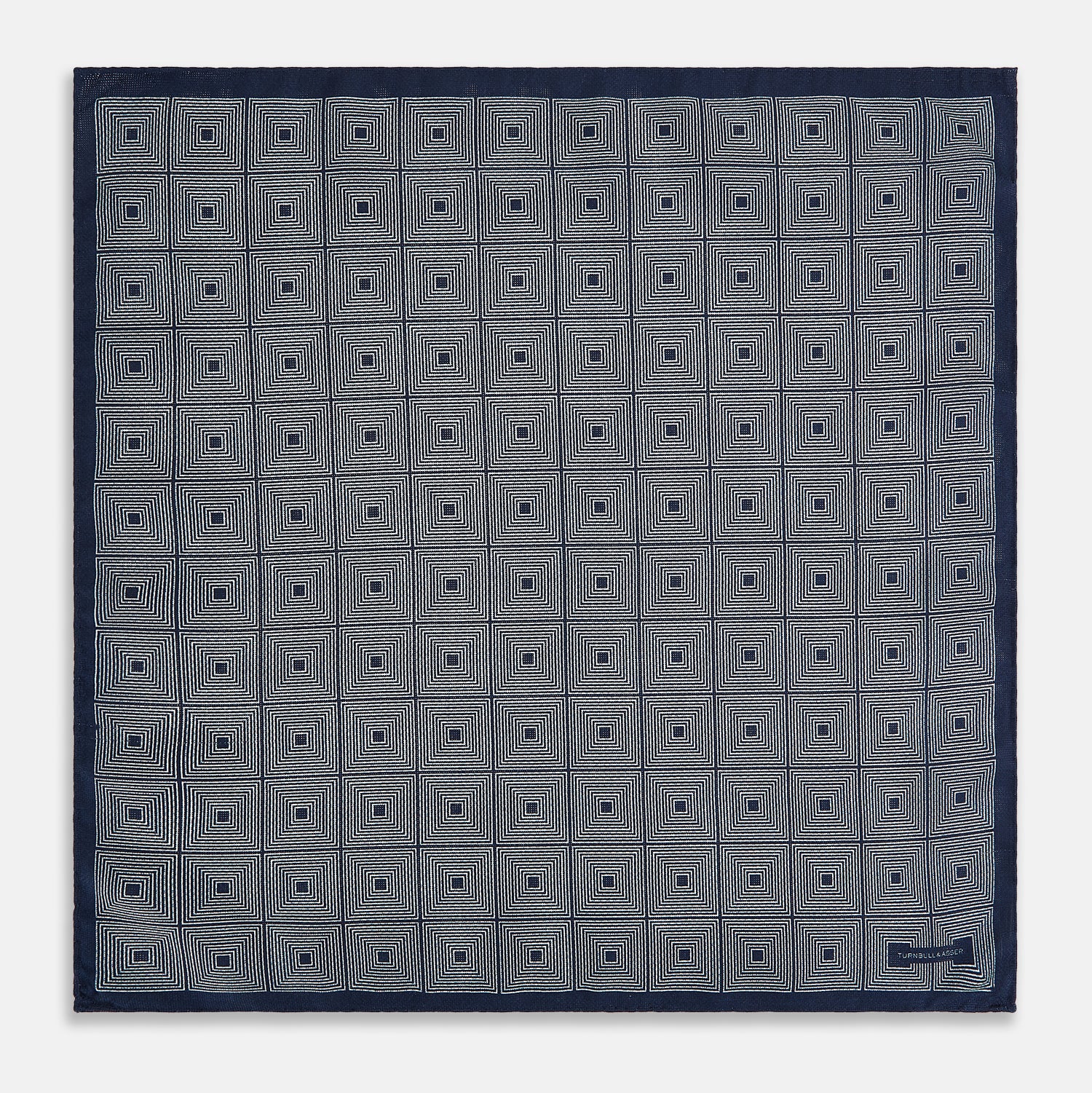 View 5 of product Geometric Navy Tile Pocket Square in Silk