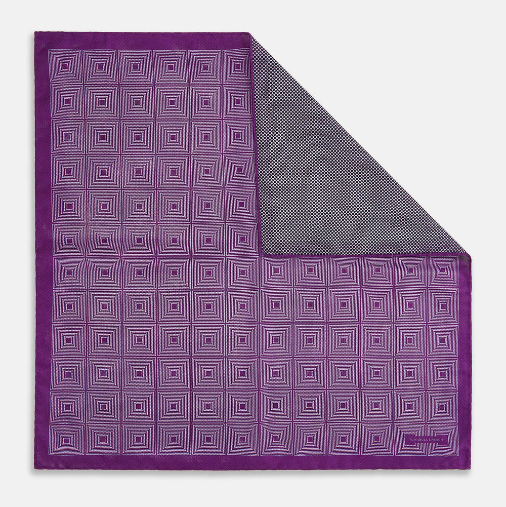 Geometric Purple Tile Pocket Square in Silk