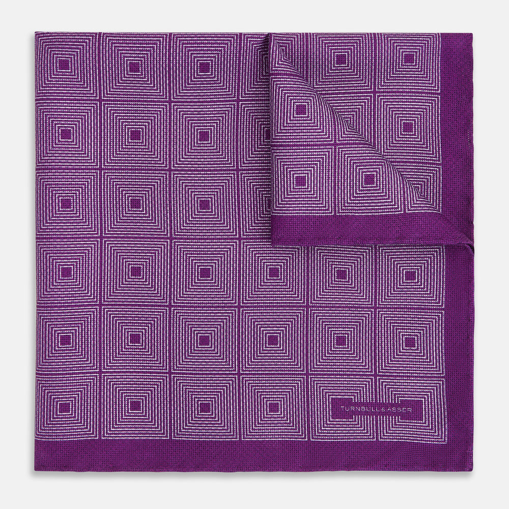 Geometric Purple Tile Pocket Square in Silk