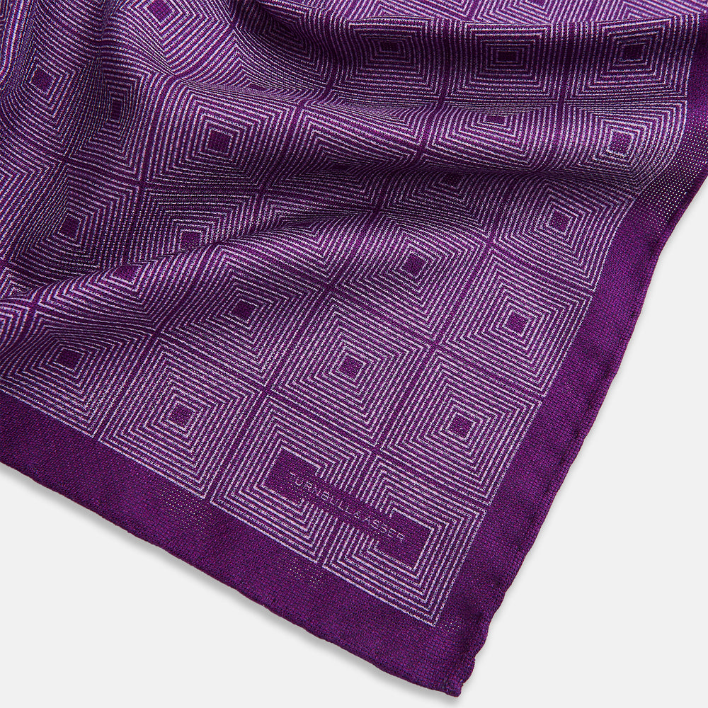 Geometric Purple Tile Pocket Square in Silk