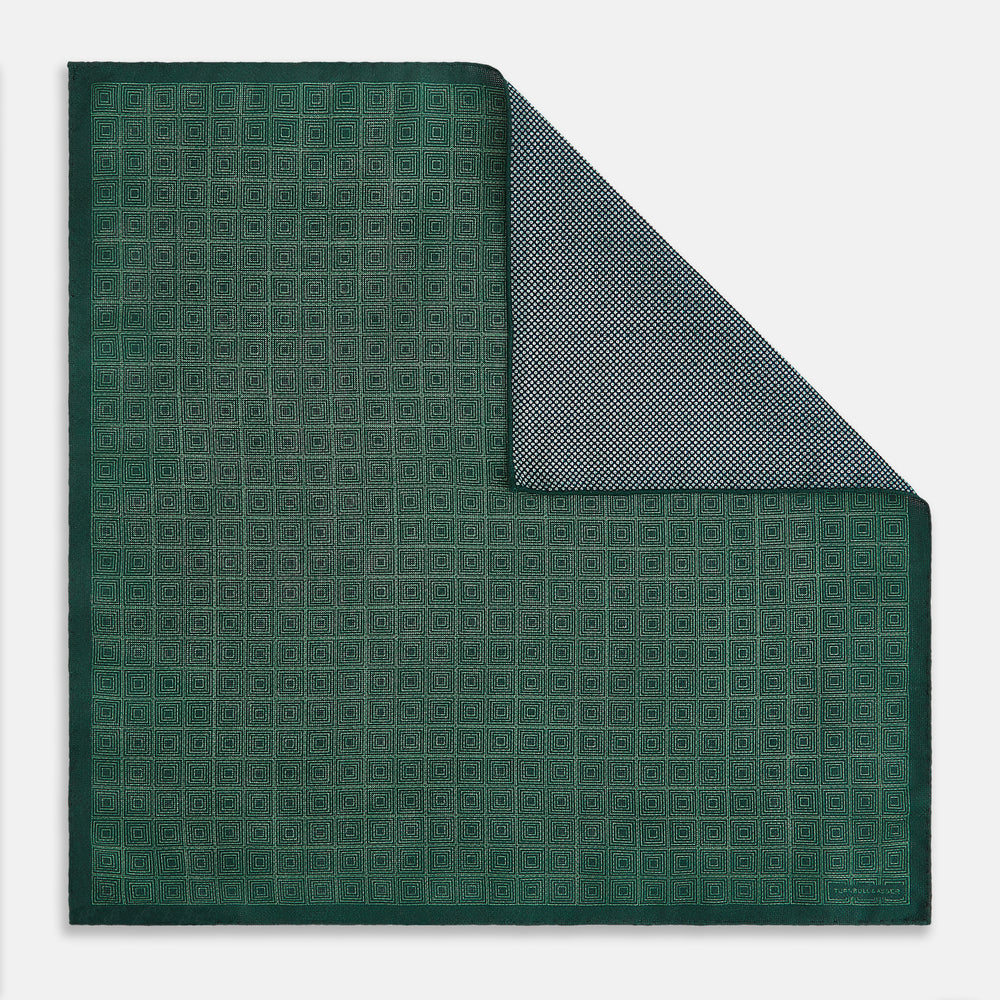 Geometric Green Tile Pocket Square in Silk