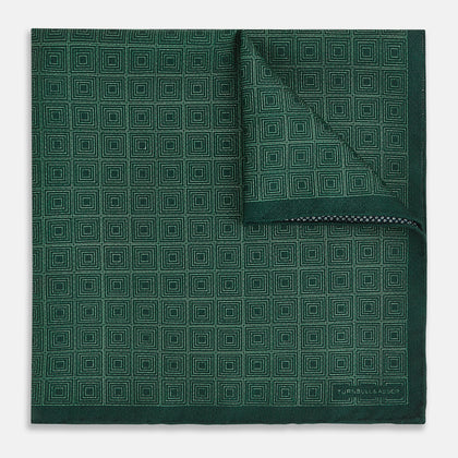 Geometric Green Tile Pocket Square in Silk