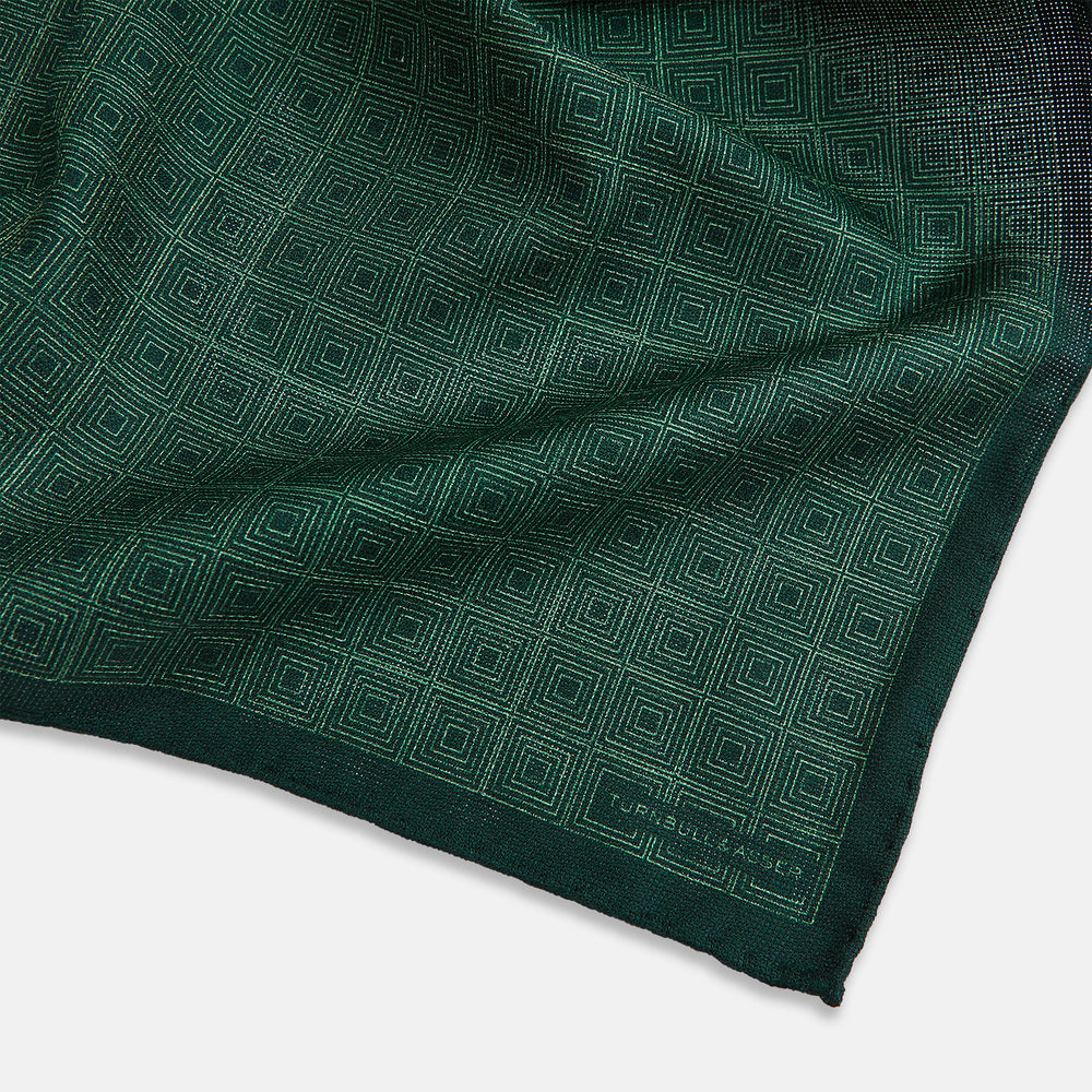 Geometric Green Tile Pocket Square in Silk