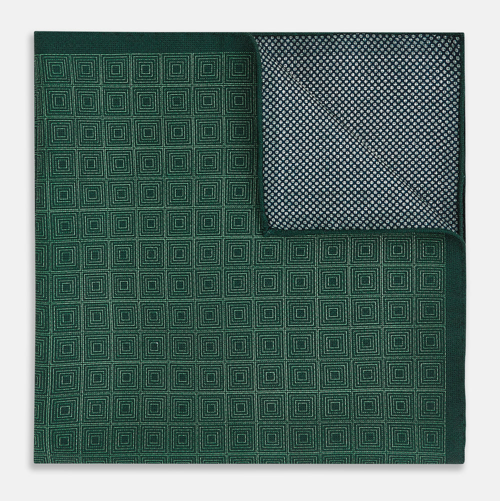 Geometric Green Tile Pocket Square in Silk