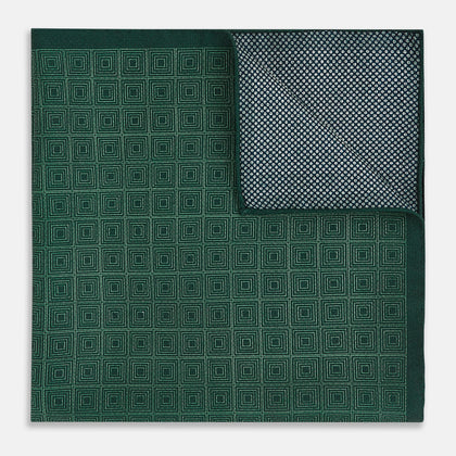 Geometric Green Tile Pocket Square in Silk Image 3