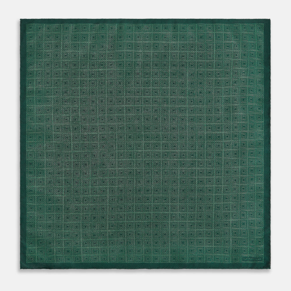 Geometric Green Tile Pocket Square in Silk