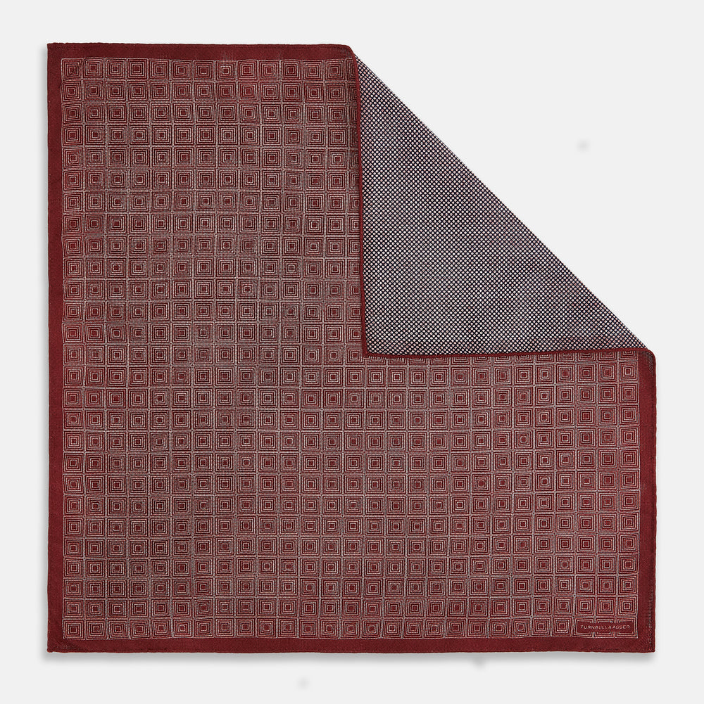 Geometric Burgundy Tile Pocket Square in Silk