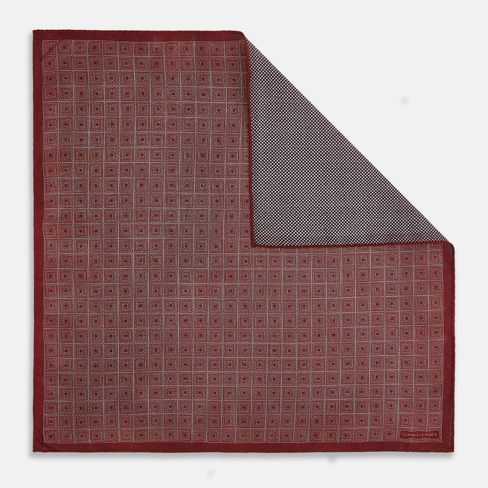 Geometric Burgundy Tile Pocket Square in Silk Image 2