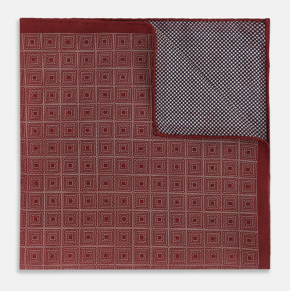 Geometric Burgundy Tile Pocket Square in Silk