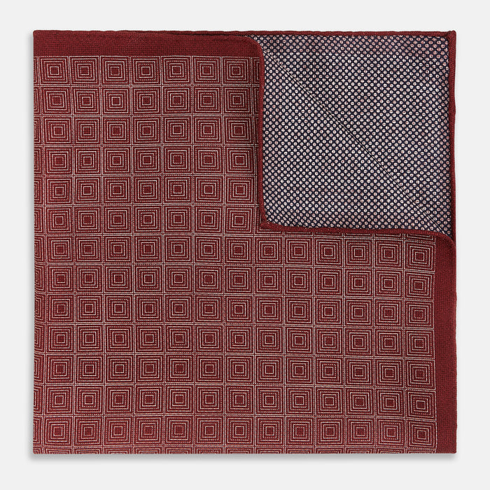 Geometric Burgundy Tile Pocket Square in Silk