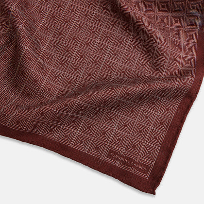 Geometric Burgundy Tile Pocket Square in Silk Image 2