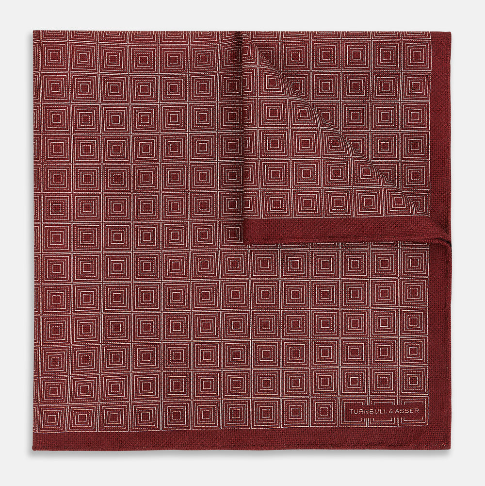 Geometric Burgundy Tile Pocket Square in Silk
