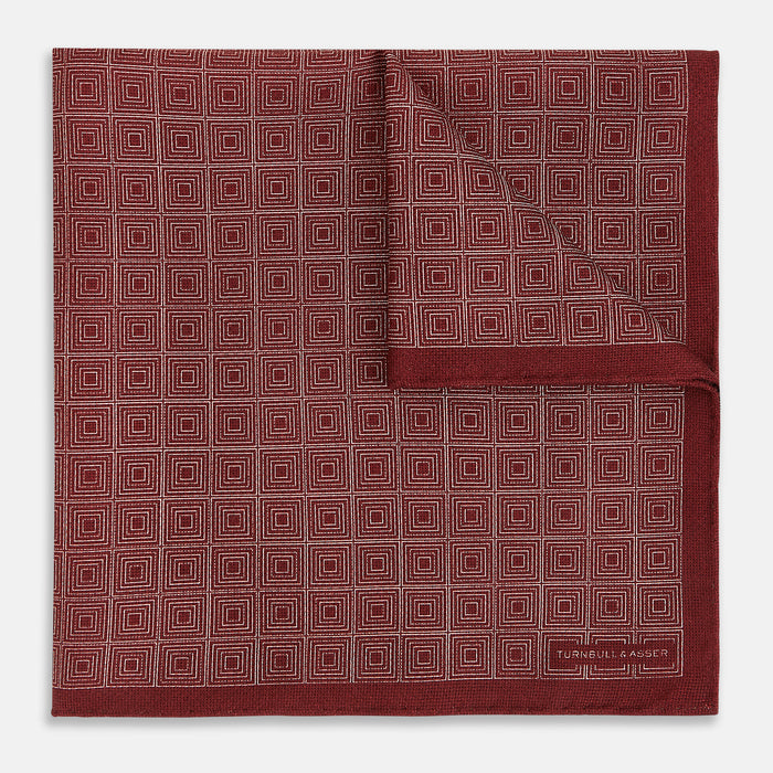 Geometric Burgundy Tile Pocket Square in Silk Image 3