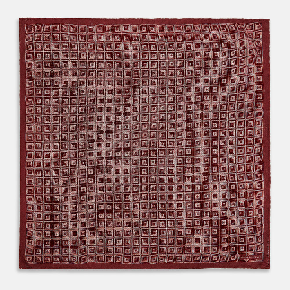 Geometric Burgundy Tile Pocket Square in Silk