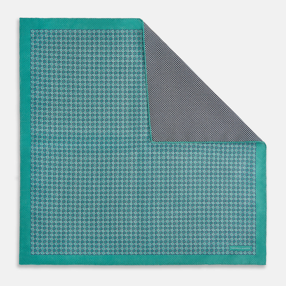 Geometric Green Pocket Square in Silk