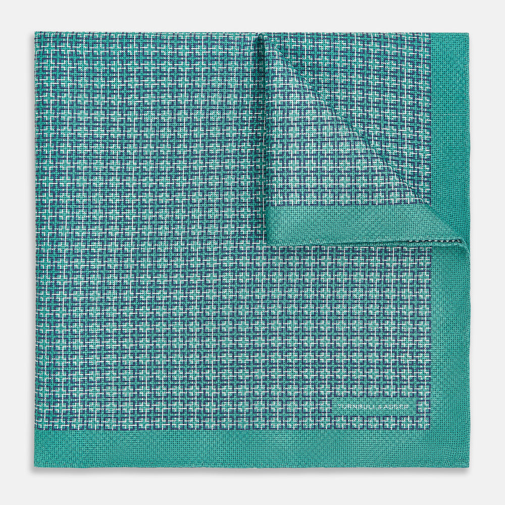 Geometric Green Pocket Square in Silk