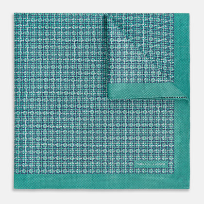 Geometric Green Pocket Square in Silk Image 1