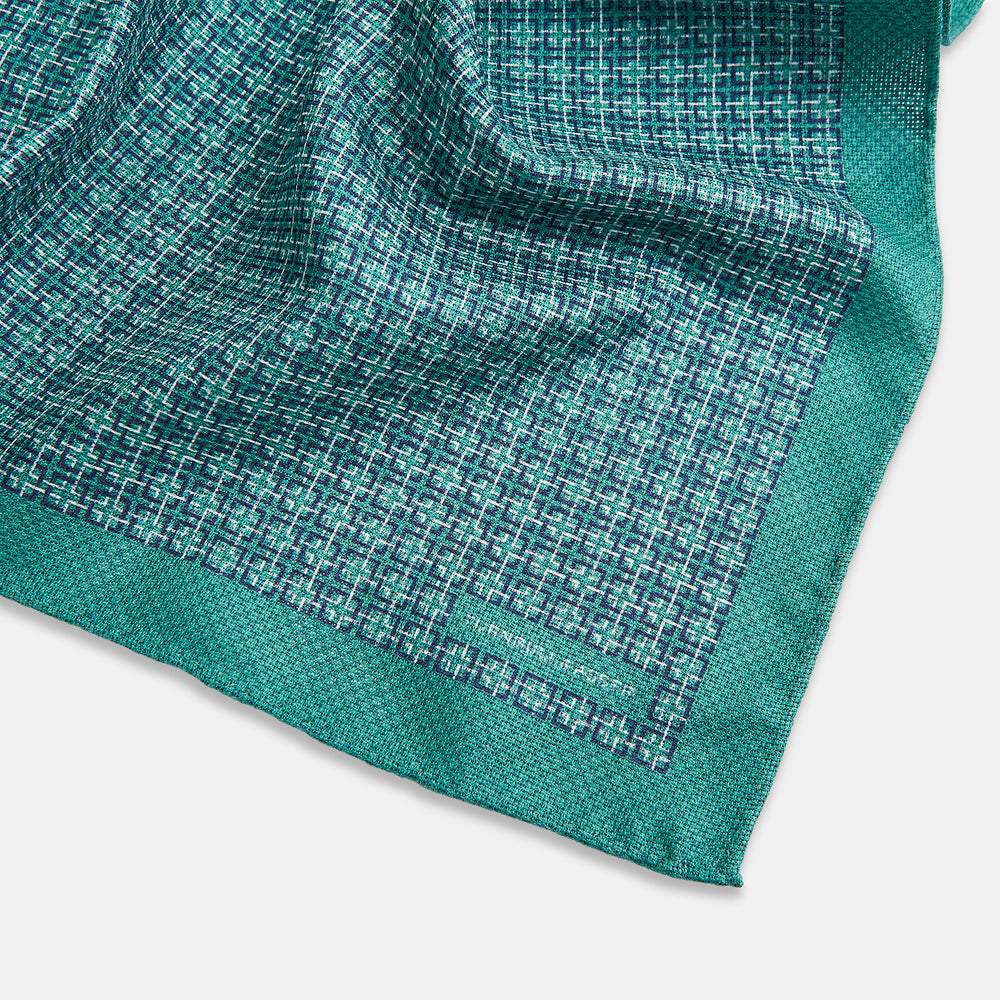 Geometric Green Pocket Square in Silk