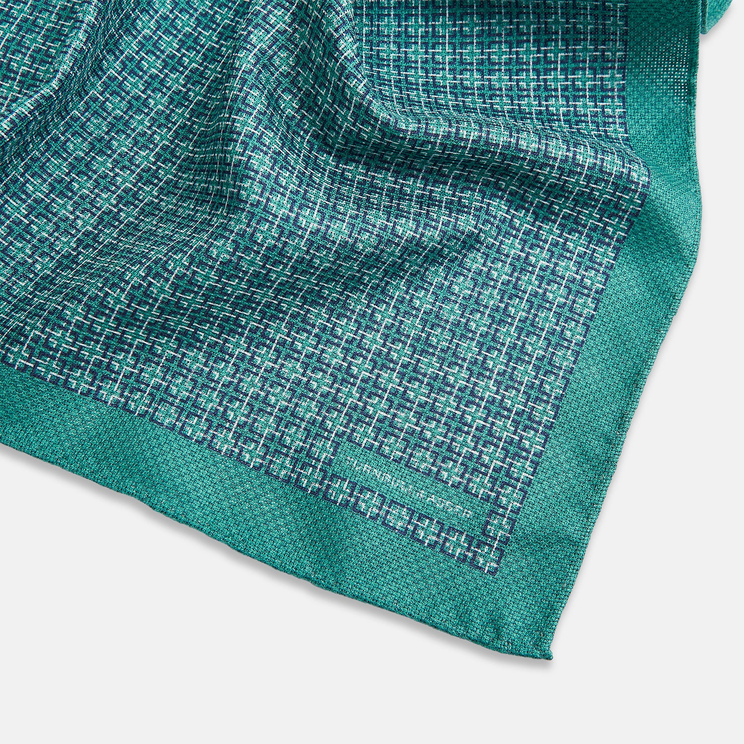 View 2 of product Geometric Green Pocket Square in Silk