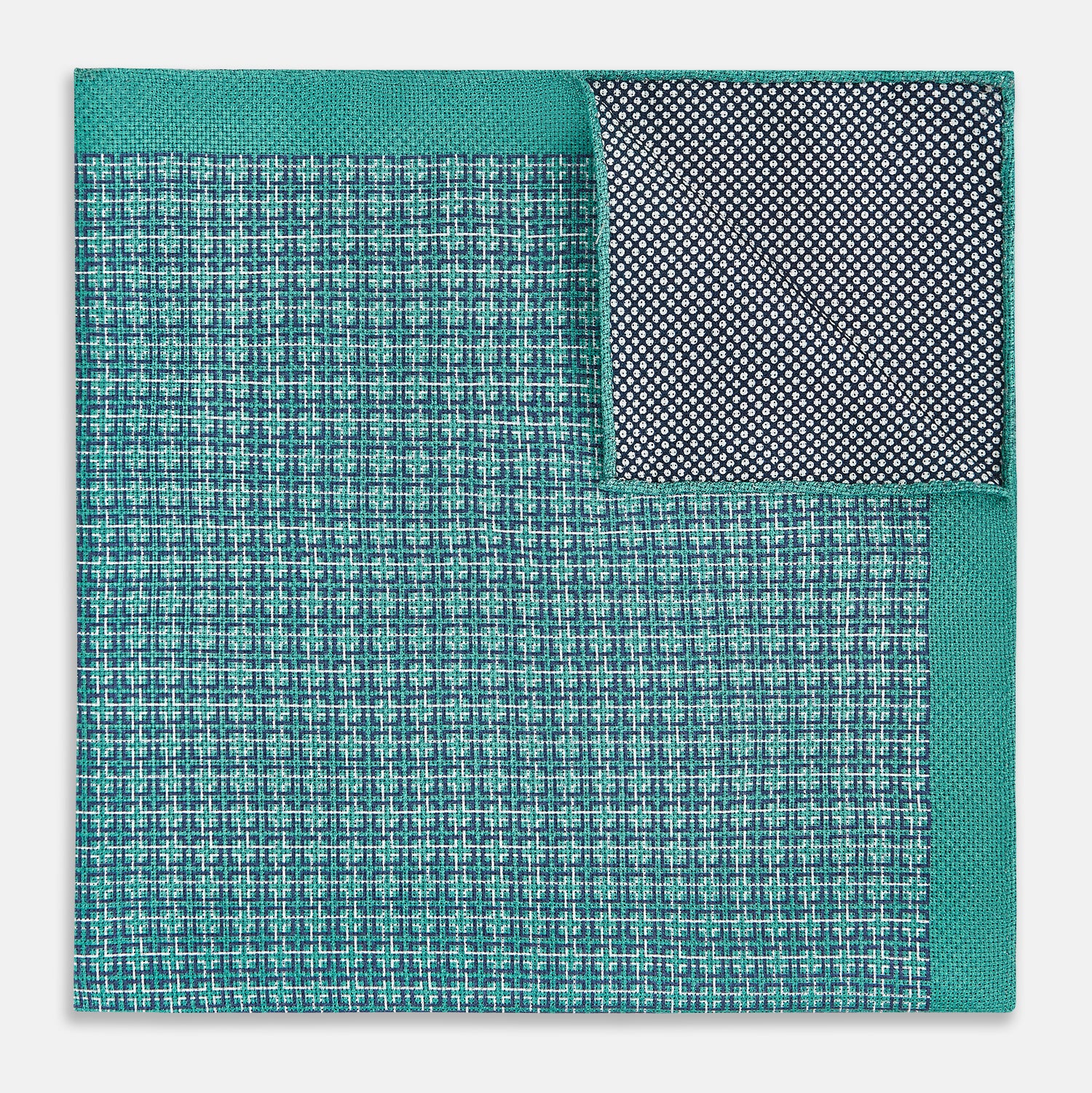 View 4 of product Geometric Green Pocket Square in Silk
