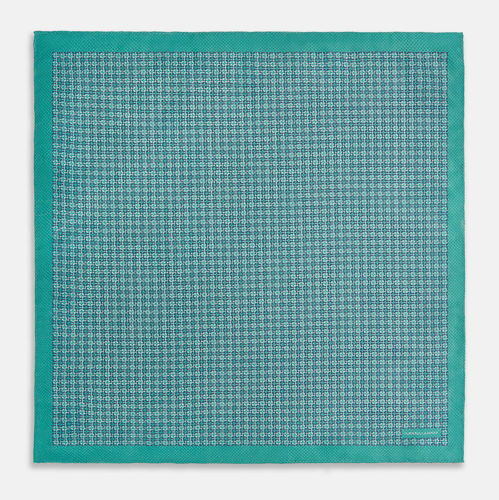 Geometric Green Pocket Square in Silk