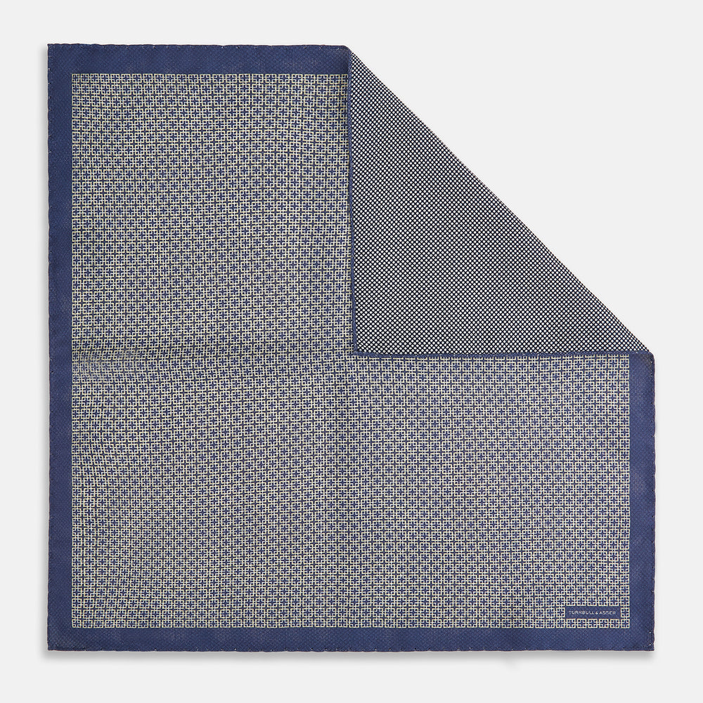 Geometric Blue Pocket Square in Silk