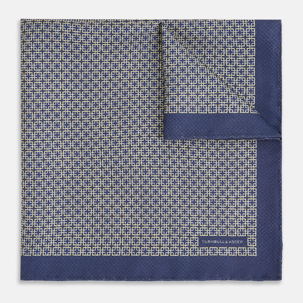 Geometric Blue Pocket Square in Silk