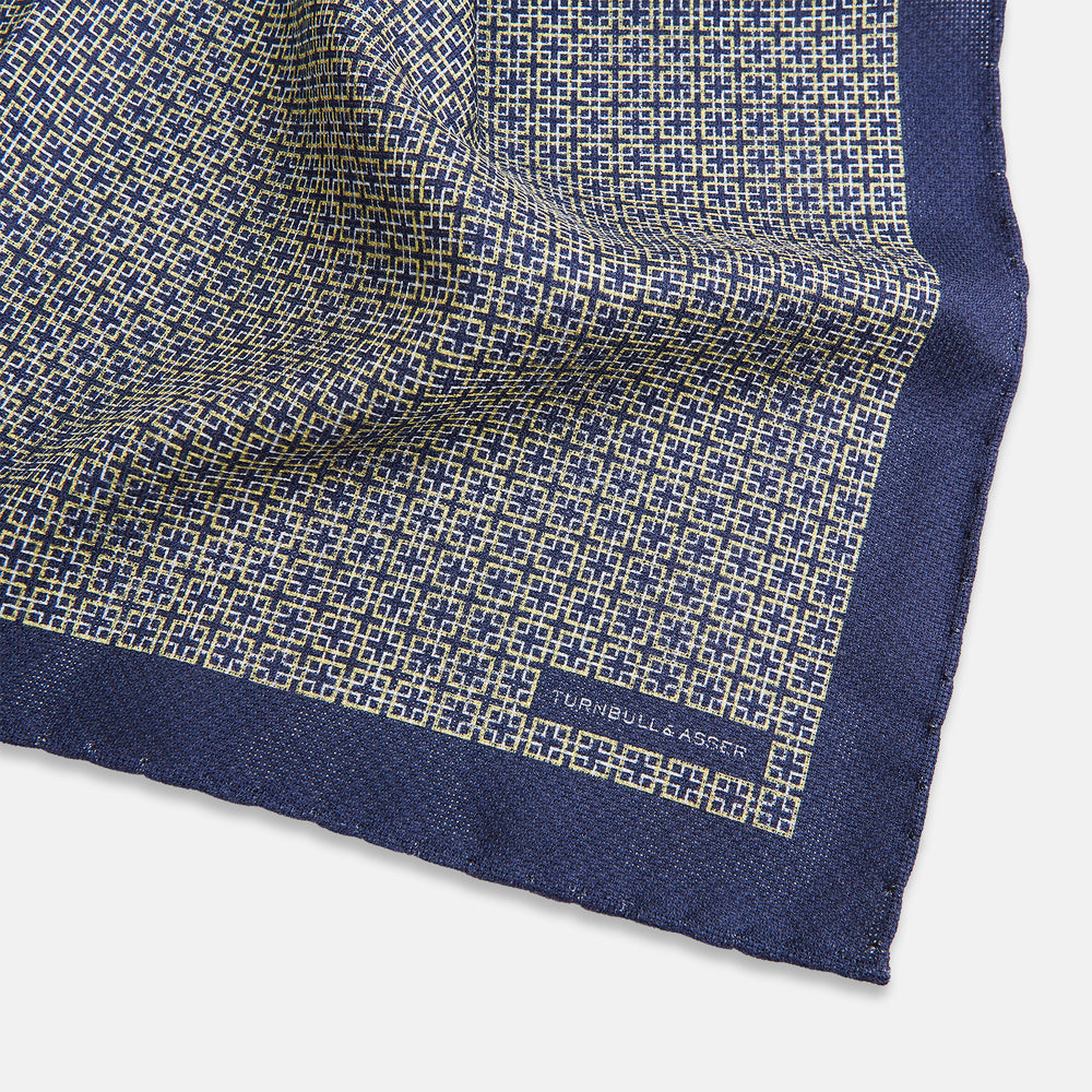 Geometric Blue Pocket Square in Silk