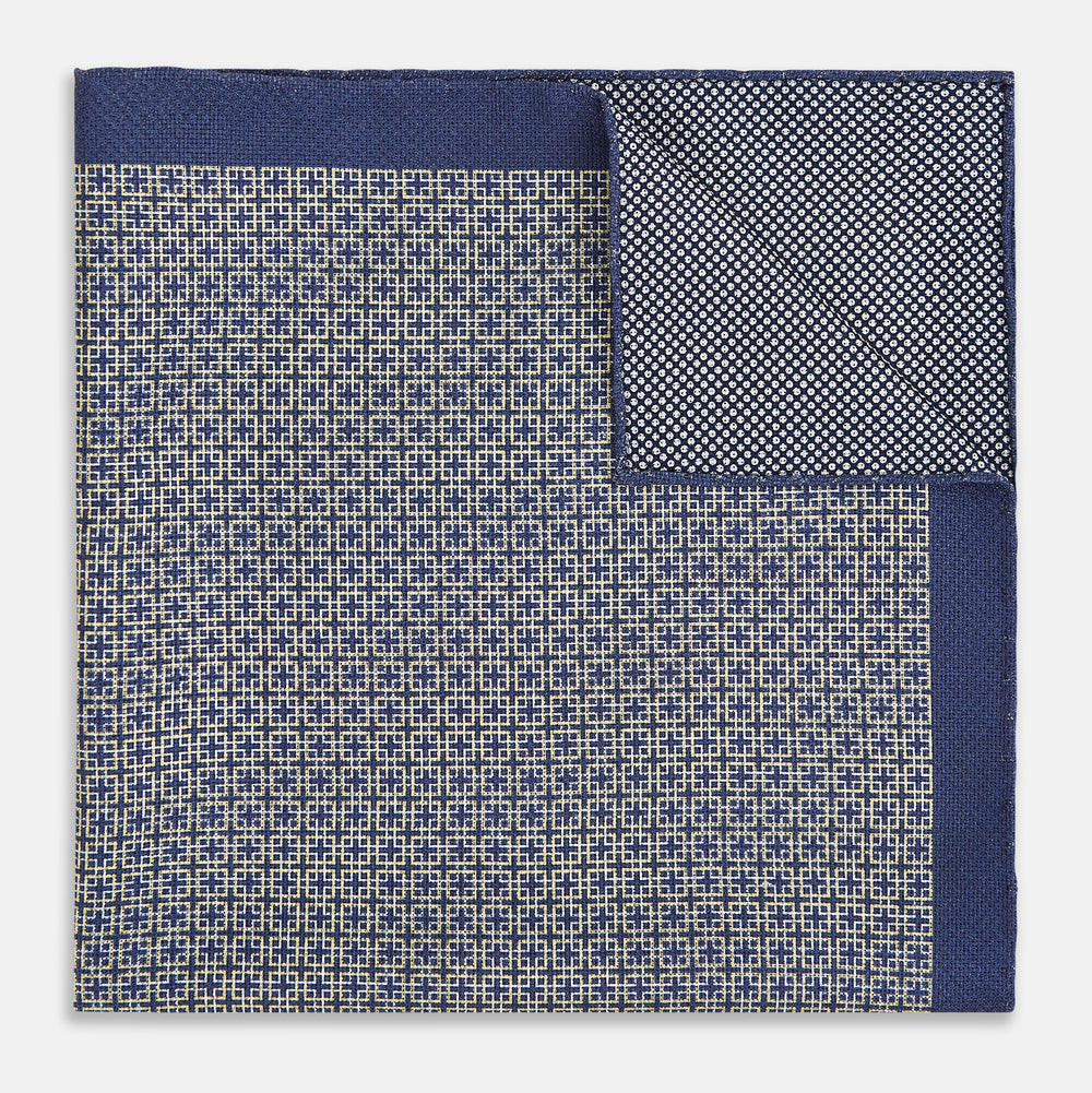 Geometric Blue Pocket Square in Silk