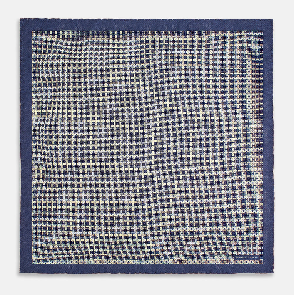 Geometric Blue Pocket Square in Silk